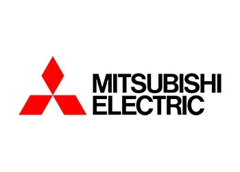 Mitsubishi Electric logo with red three-diamond symbol and black text.