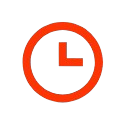A simple graphic of a clock icon with a circular outline and hour, minute, and second hands.