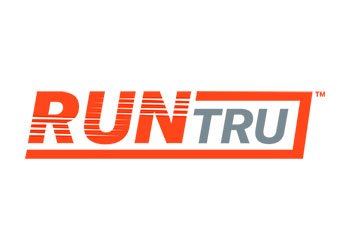 Logo with the text 'RUN TRU' in bold red and gray letters, with a red outline around the text.