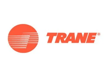 Trane logo with orange circle and horizontal lines, and the word 'TRANE' in orange bold letters.