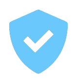 Blue shield with a black checkmark logo