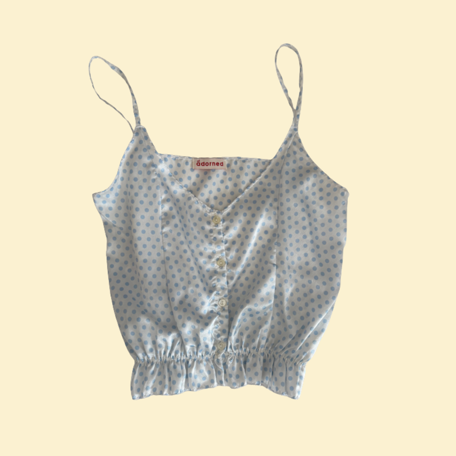Vintage satin camisole, blue polka dot.