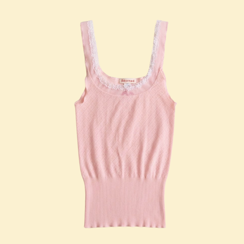 Vintage pointelle knit camisole, lace trim