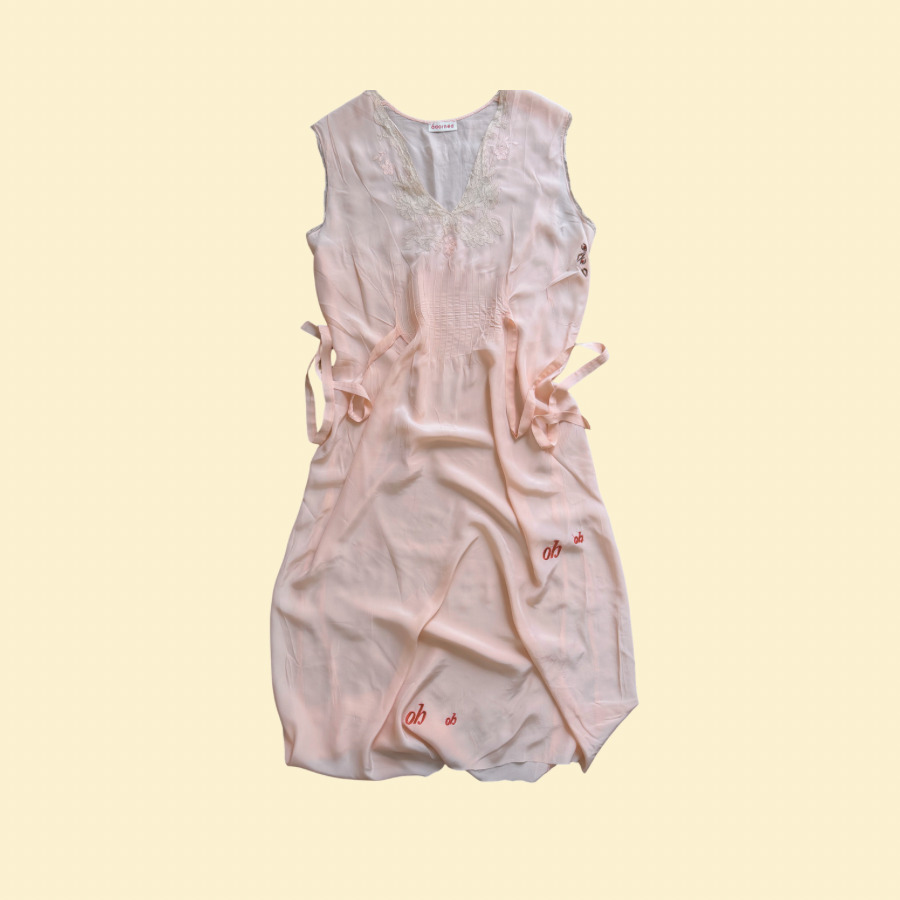 Peach rayon slip, lace trim