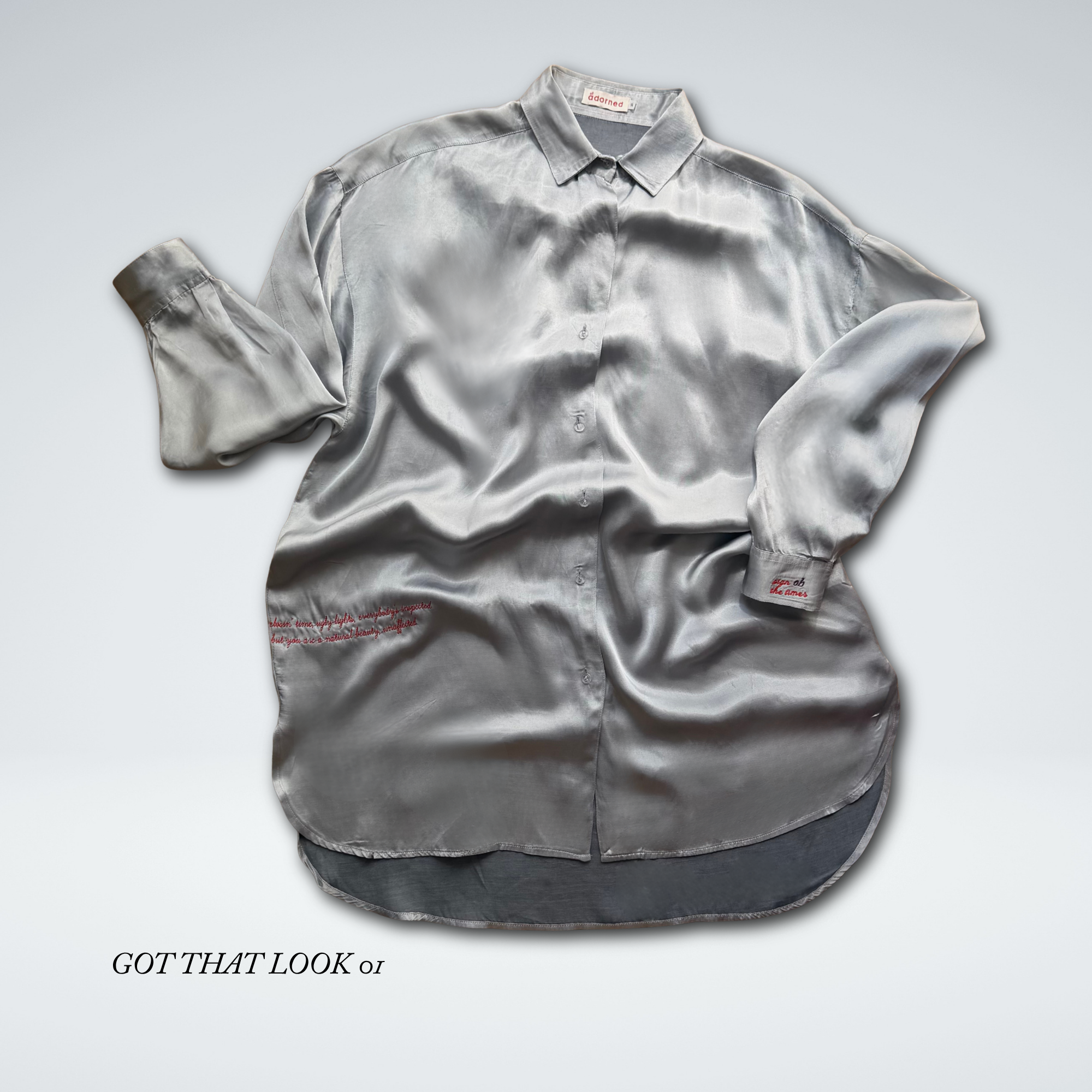 Shirt Silver Satin, Point Collar
