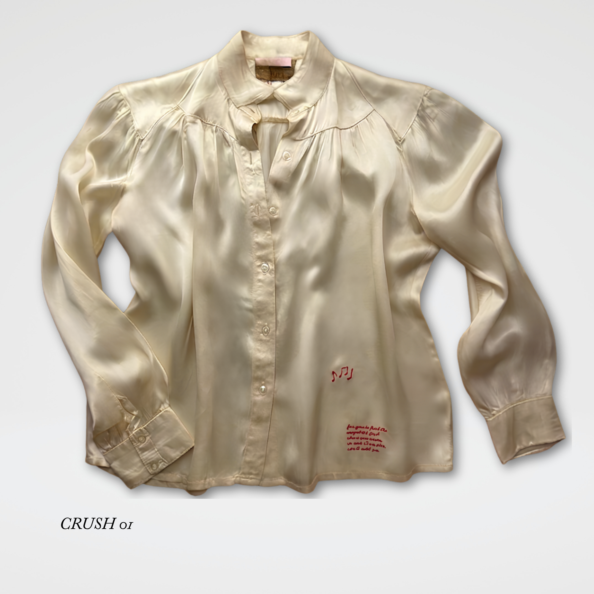 Shirt Cream Satin, Funnel Neck