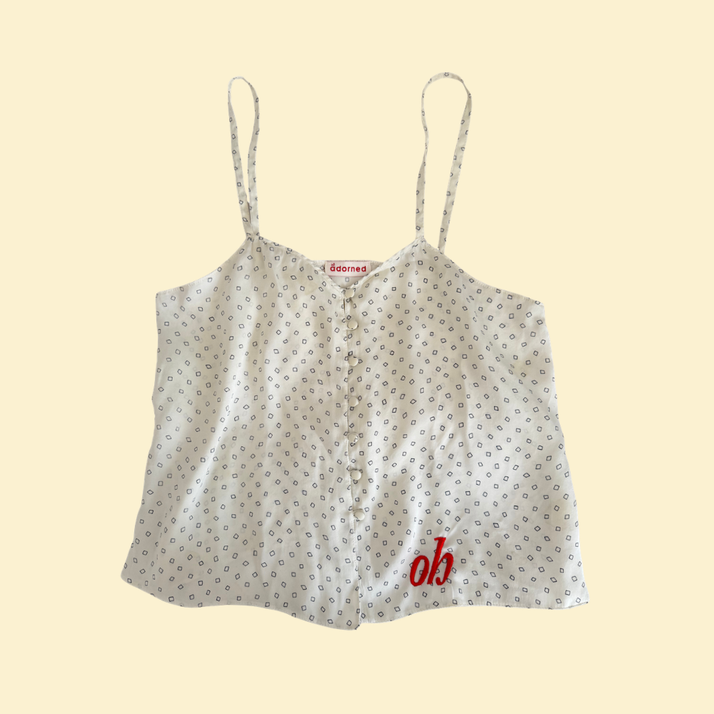 Deadstock diamond print satin camisole, cream
