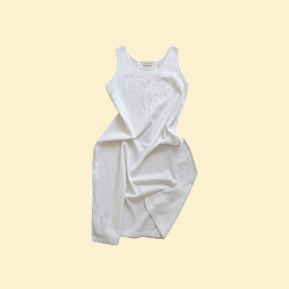 Slip, white cotton voile floral embroidered
