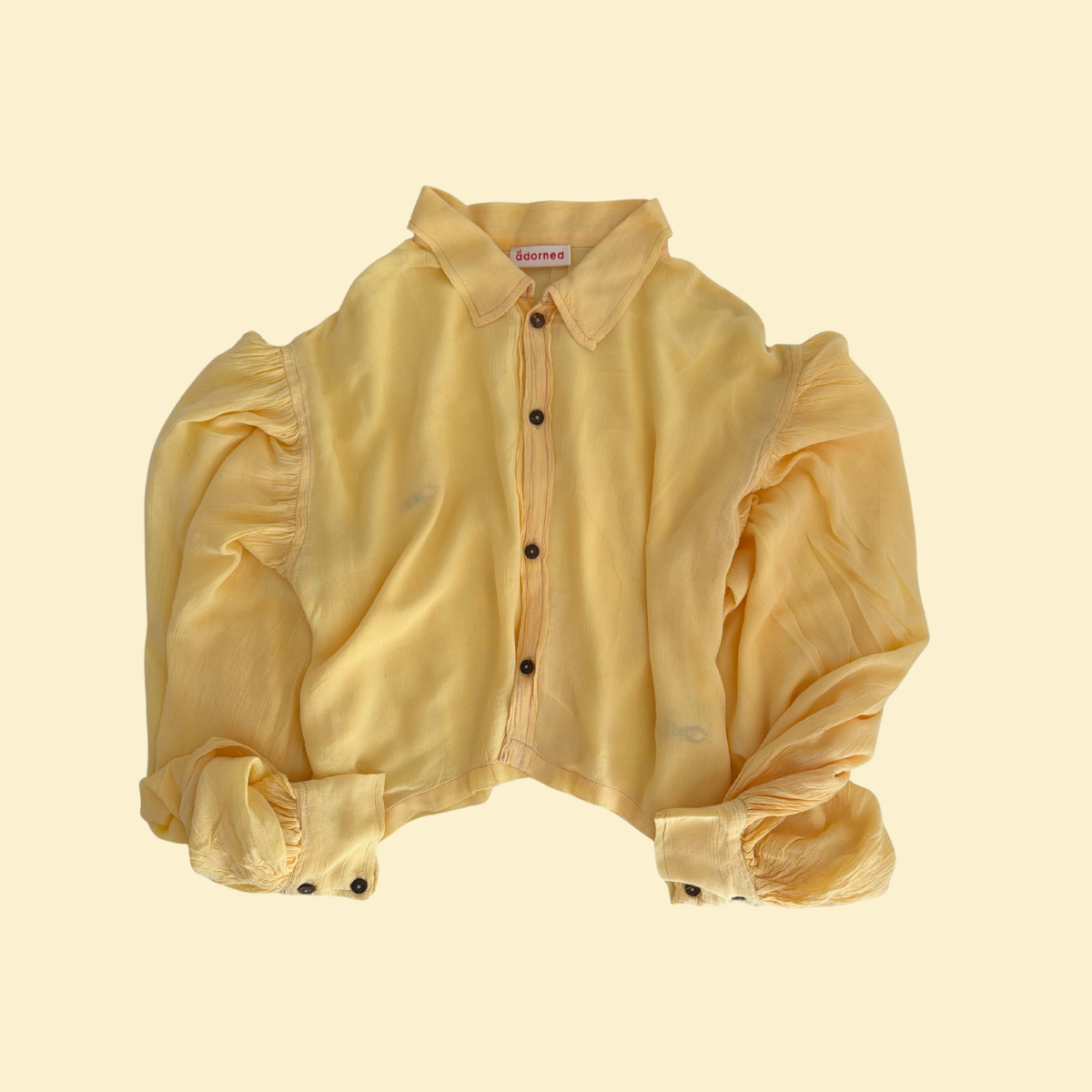 Shirt, Butter Yellow Viscose, Bishop Sleeve