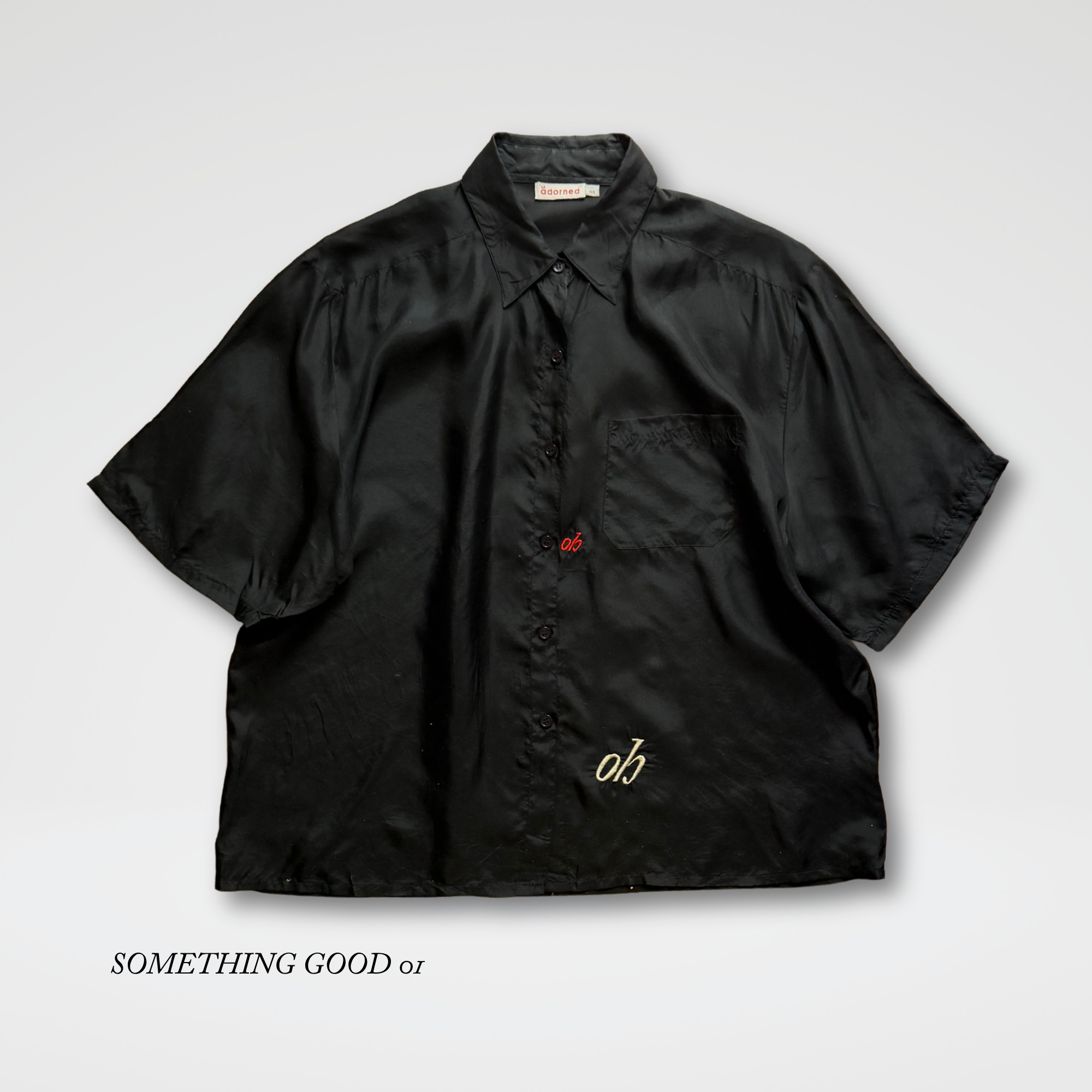 Shirt Black Silk, Short Sleeve