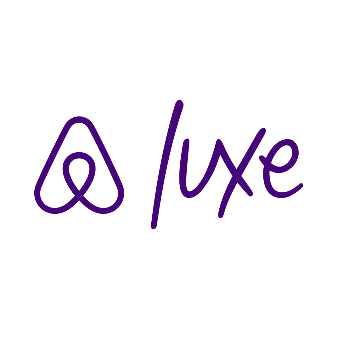 Black background with the Airbnb logo and the word "Luxe" written in purple.