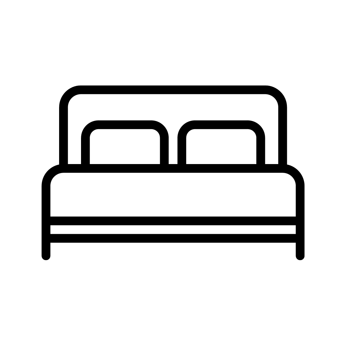 Line drawing of a bed with two pillows and a headboard.