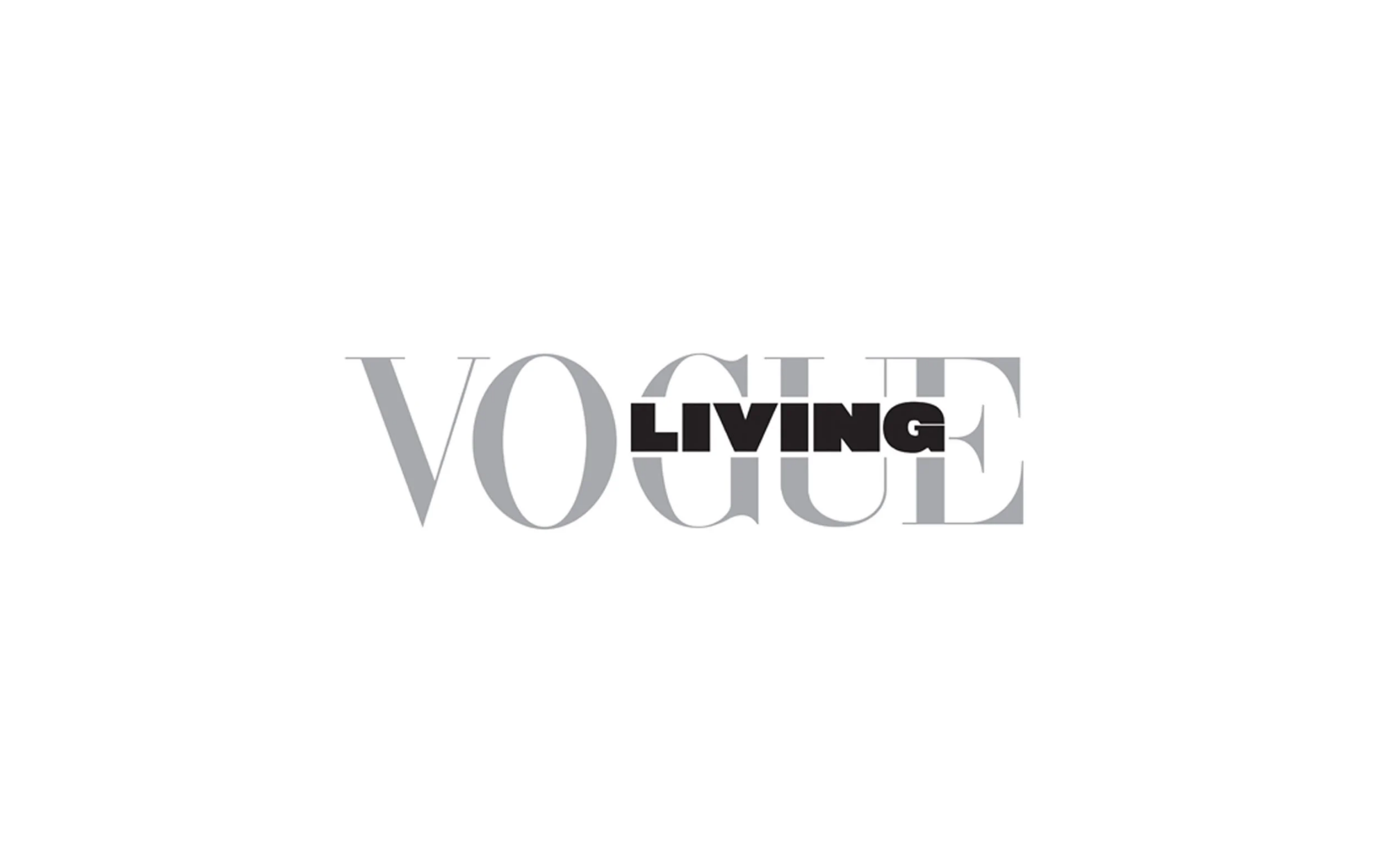 The Vogue logo with the words 'Living' in black overlaying it, set against a black background.