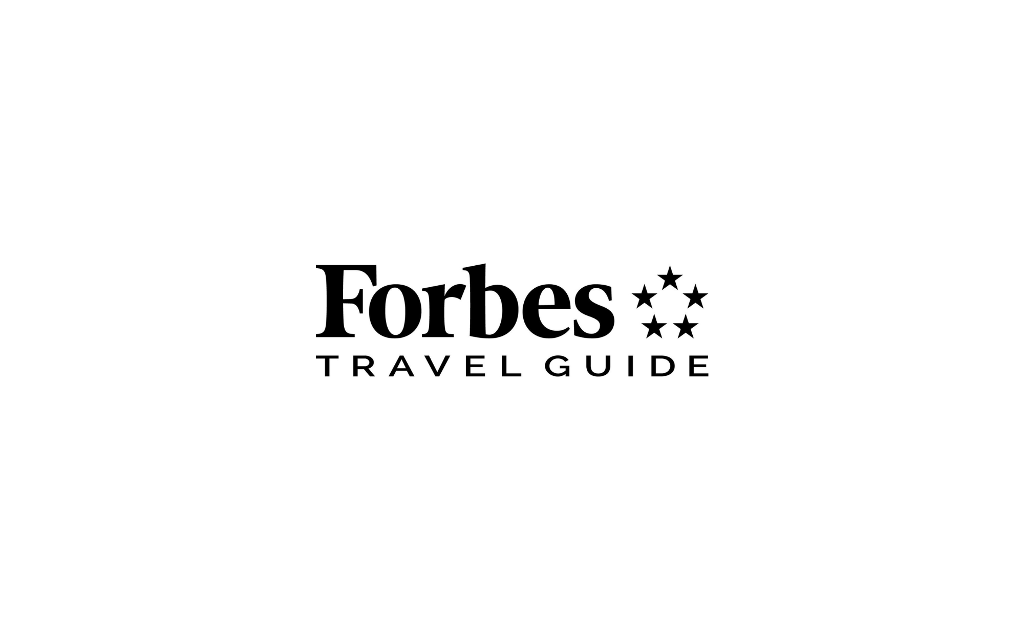 Black background with white logo and text; "Forbes" in large font with five stars arranged in a circle, and "Travel Guide" beneath.