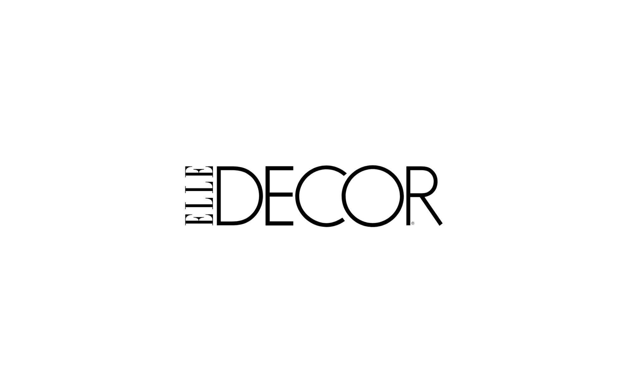 Black background with white rectangular overlay containing the text "ELLE DECOR" in bold black letters.