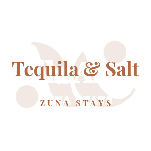 Logo for Tequila & Salt Zuna Stay with stylized letters and decorative dots.