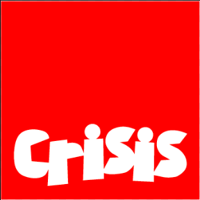 The word 'crisis' written in white bold letters on an orange background.