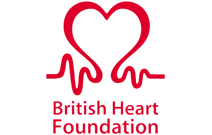 Logo of the British Heart Foundation featuring a red heart and heartbeat line, with the text 'British Heart Foundation' underneath.