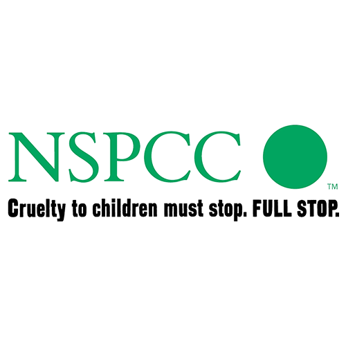 NSPCC logo with a green circle and text urging to stop cruelty to children.