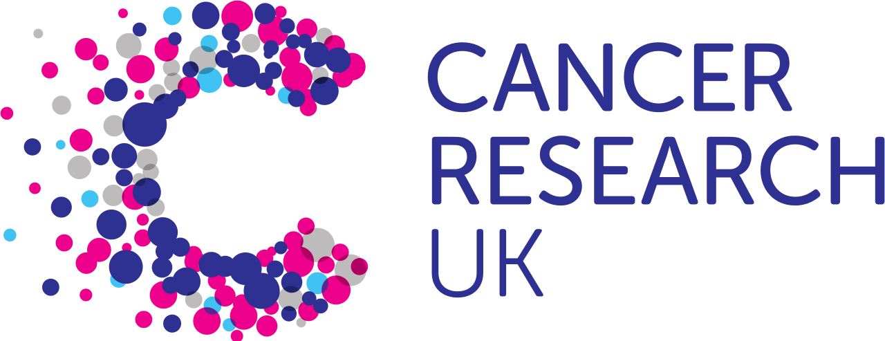 Logo of Cancer Research UK with stylized letter 'C' made of pink, blue, and gray dots, and the organization name written to the right.