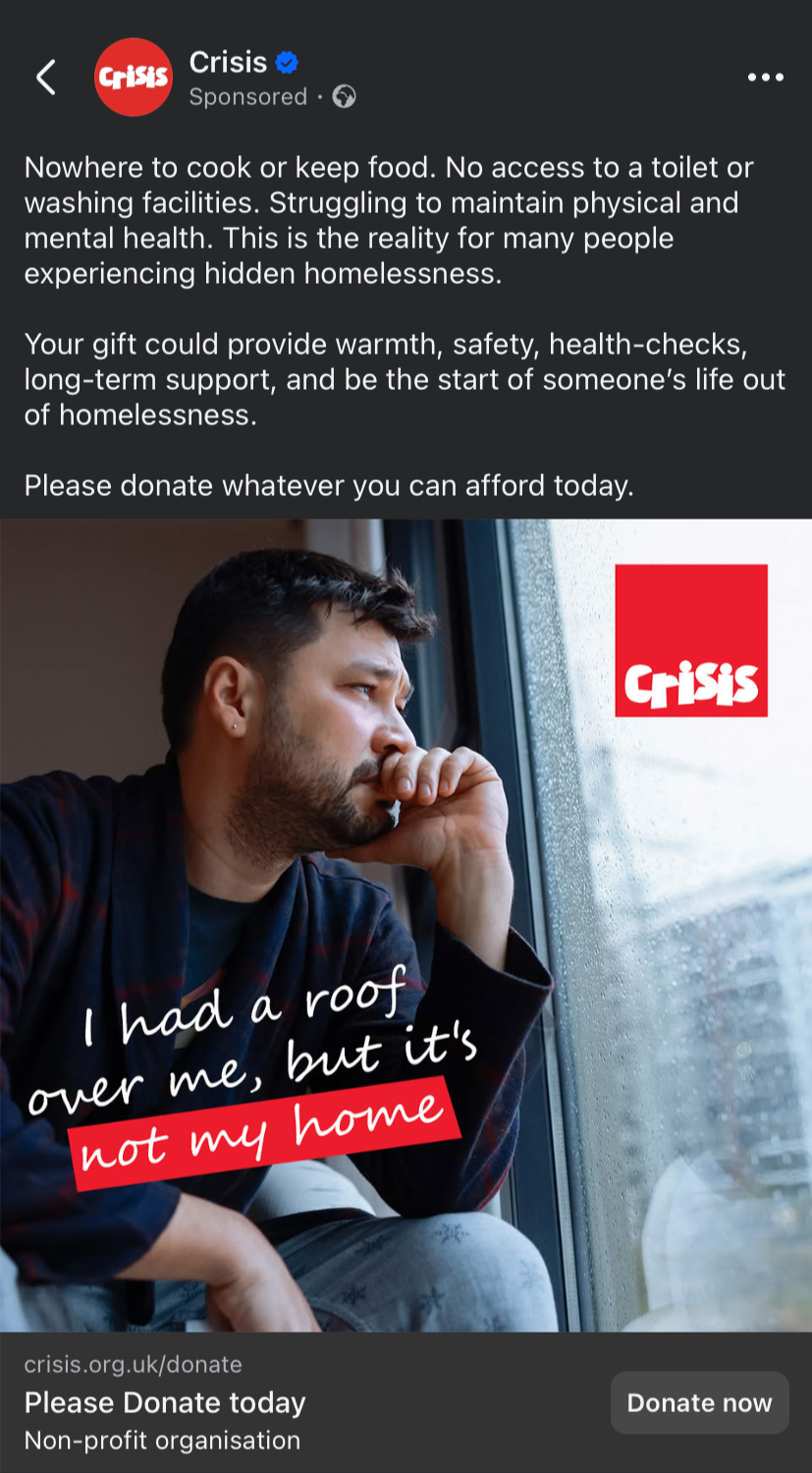 Crisis Hidden Homelessness Statics for Paid Social