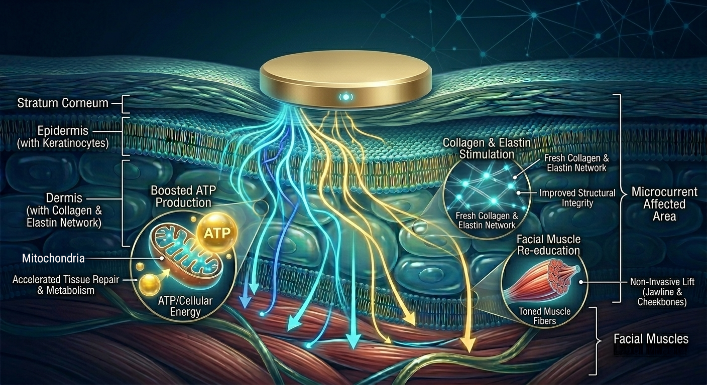 skin anatomy diagram showing micorcurrents and its application for skincare