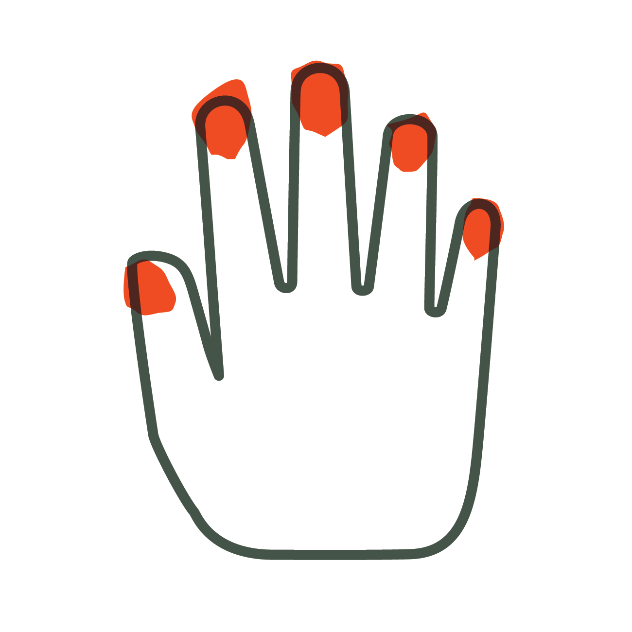 Drawing of a hand with red painted nails and outlined with a black line, to illustrate the concept of our awnings being hand assembled.