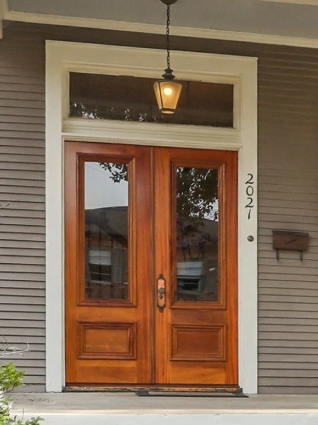 custom built mahogany entry doors with transom