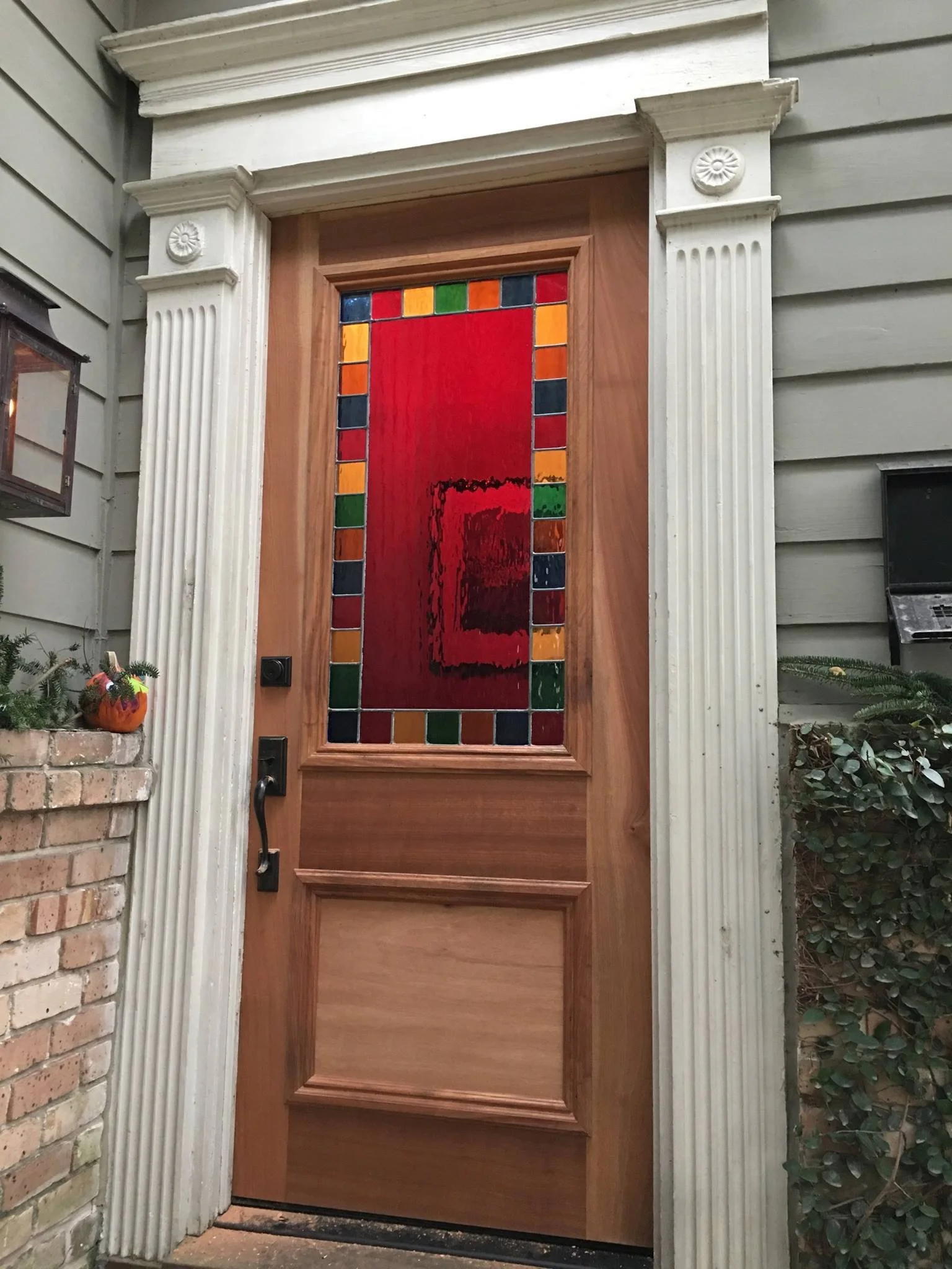 custom entry door with stained glass