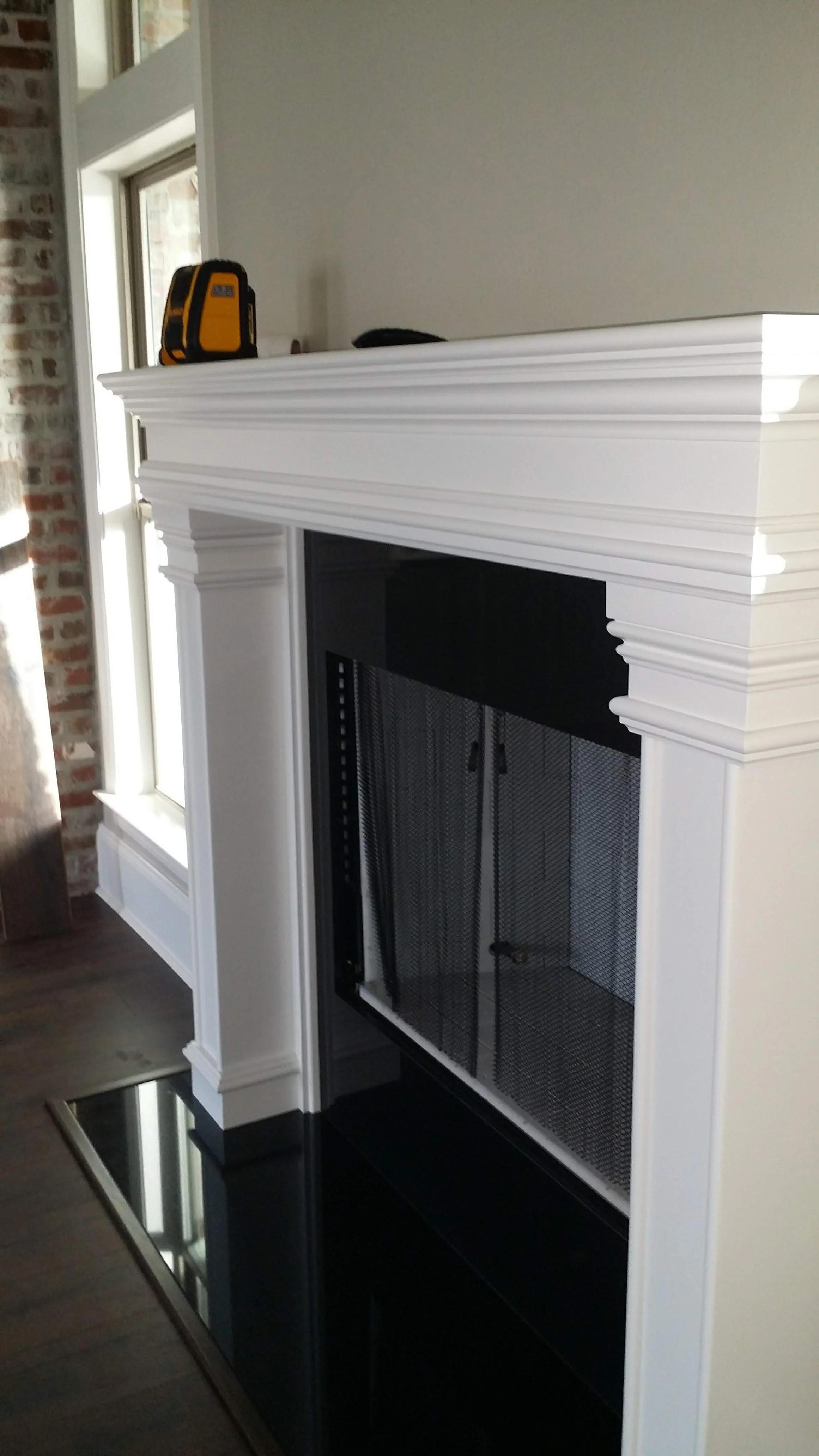 custom built wood mantel