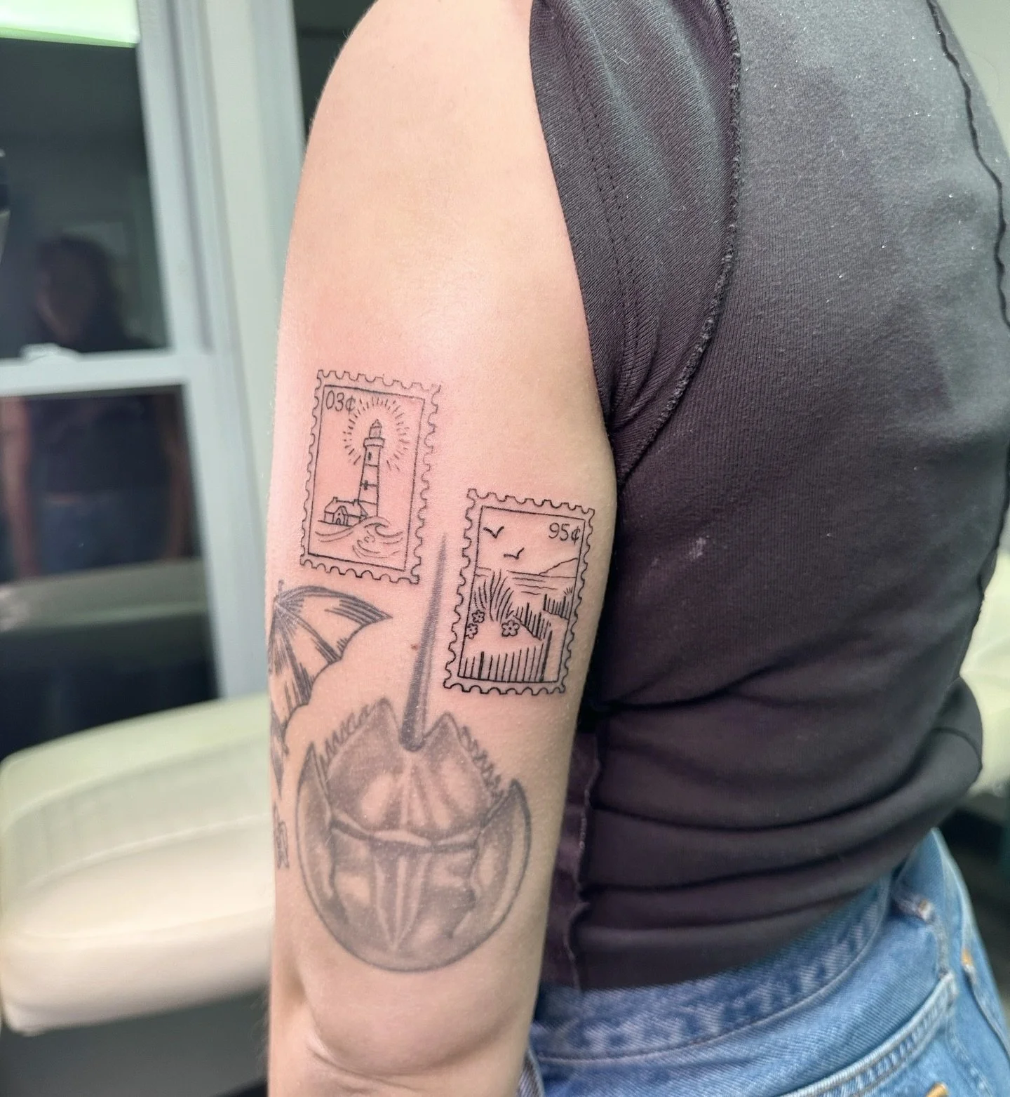 Stamps added onto this arm 💌 | @mirandawarren_art &bull;
&bull;
&bull;
&bull;
&bull;
&bull;
Quality &amp; precision in every line✨
&bull;
&bull;
&bull;Dm @livinkedstudio.co to book
&bull;Booth rental available 
&bull;
&bull;
&bull;
&bull;
&bull;
#ne