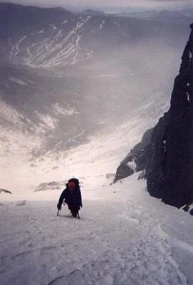 Shows picture of founder climbing mount washington.