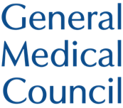 The logo of the General Medical Council with blue text on a white background.