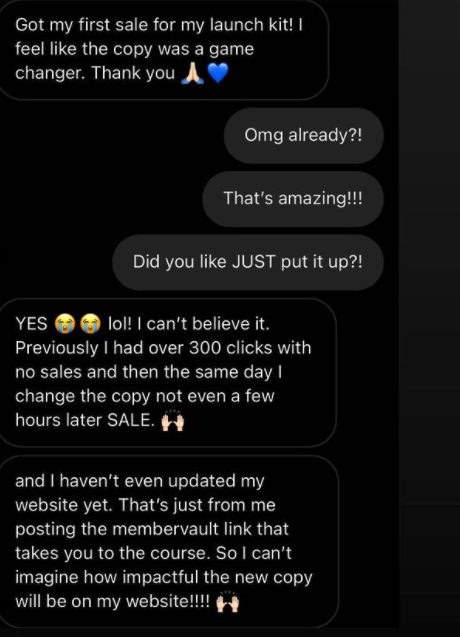 Screenshot:  the same day I change the copy not even a few hours later SALE