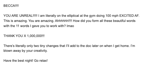Screenshot: How did you form all these beautiful words with the 11 words I gave you to work with?