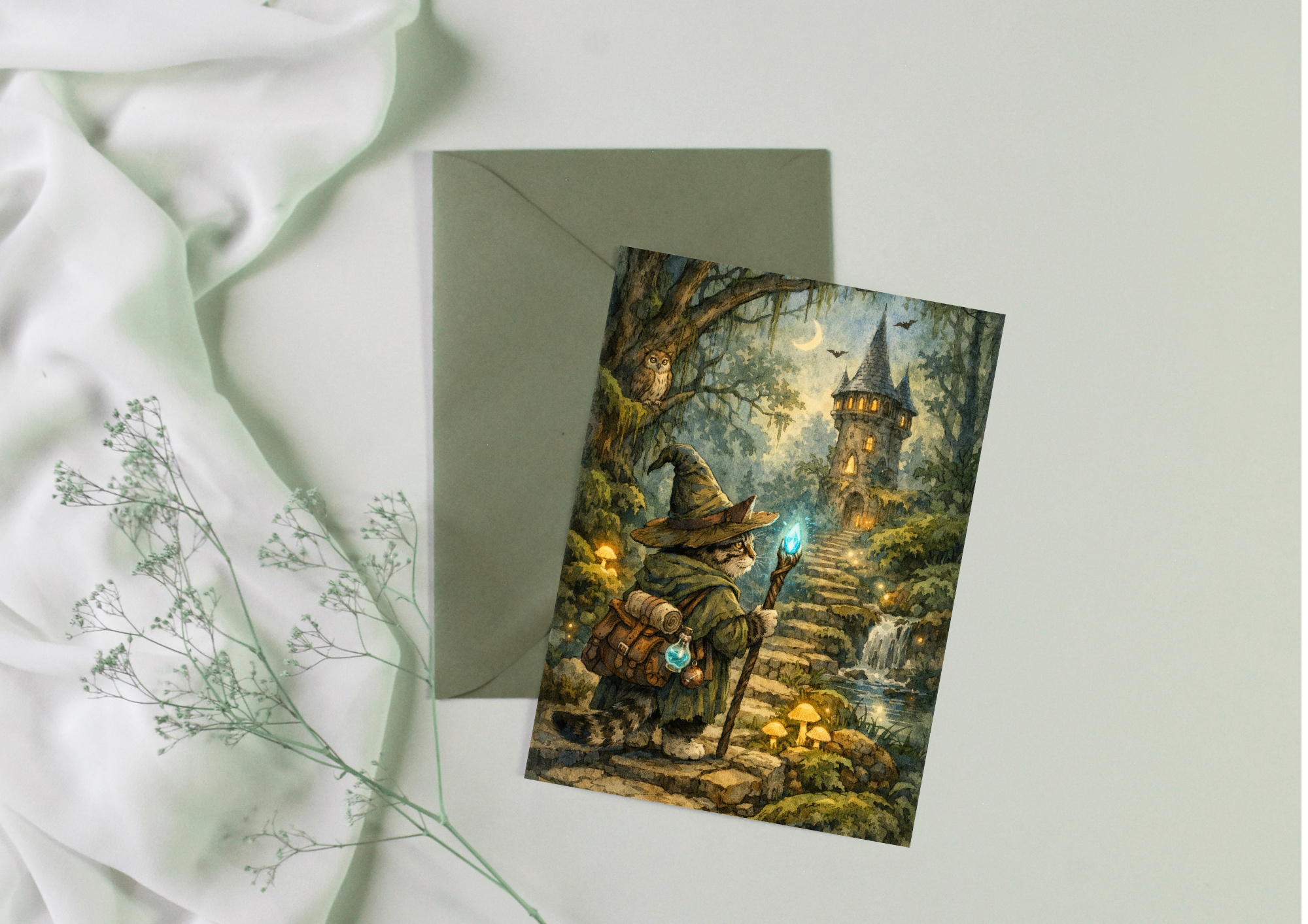 Enchanted Wizard Cat Card