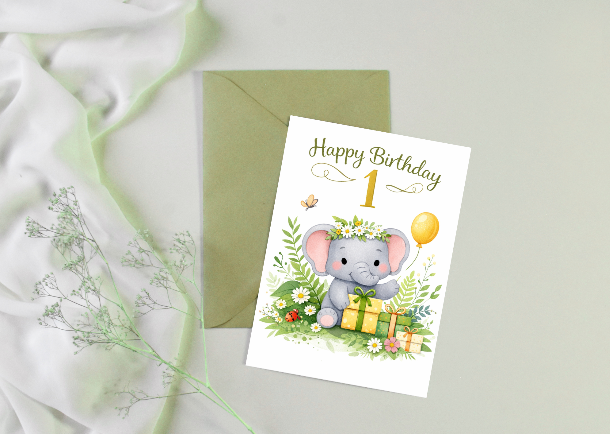 1st Birthday Elephant Card