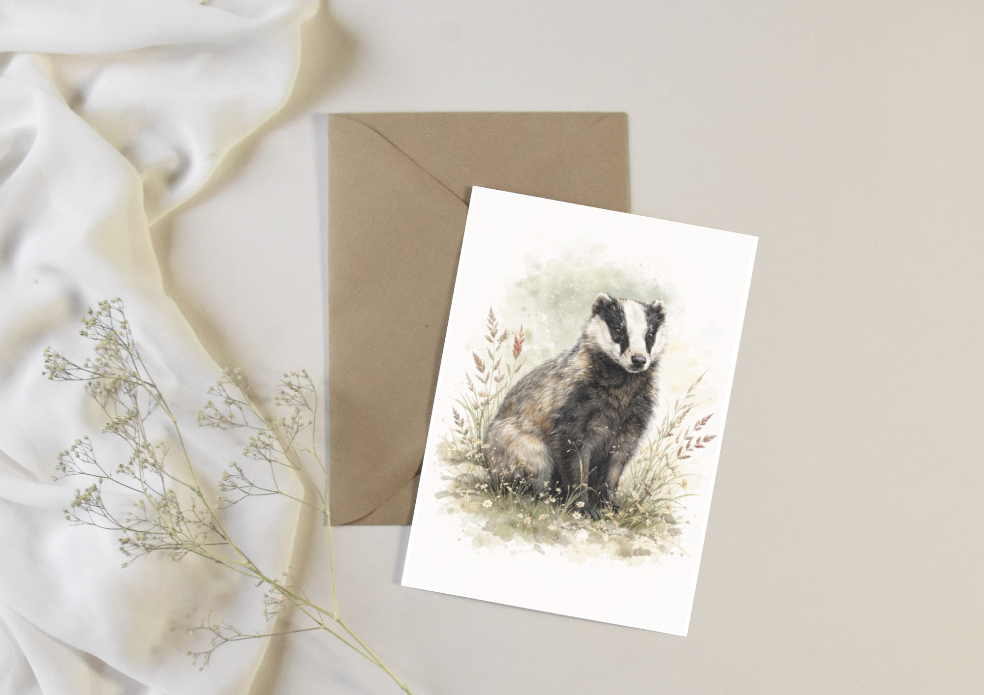 Watercolour Badger 1