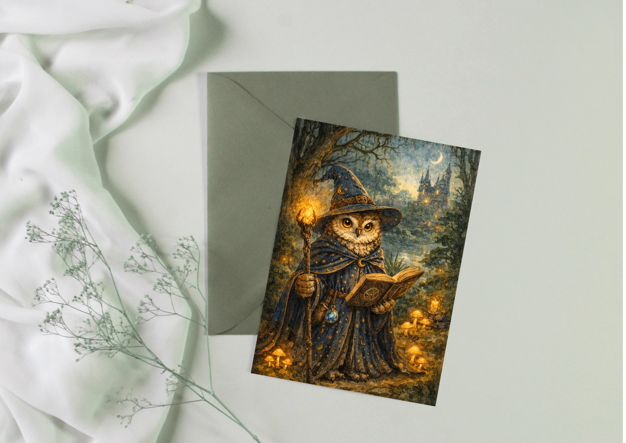 Enchanted Wizard Owl Card A5