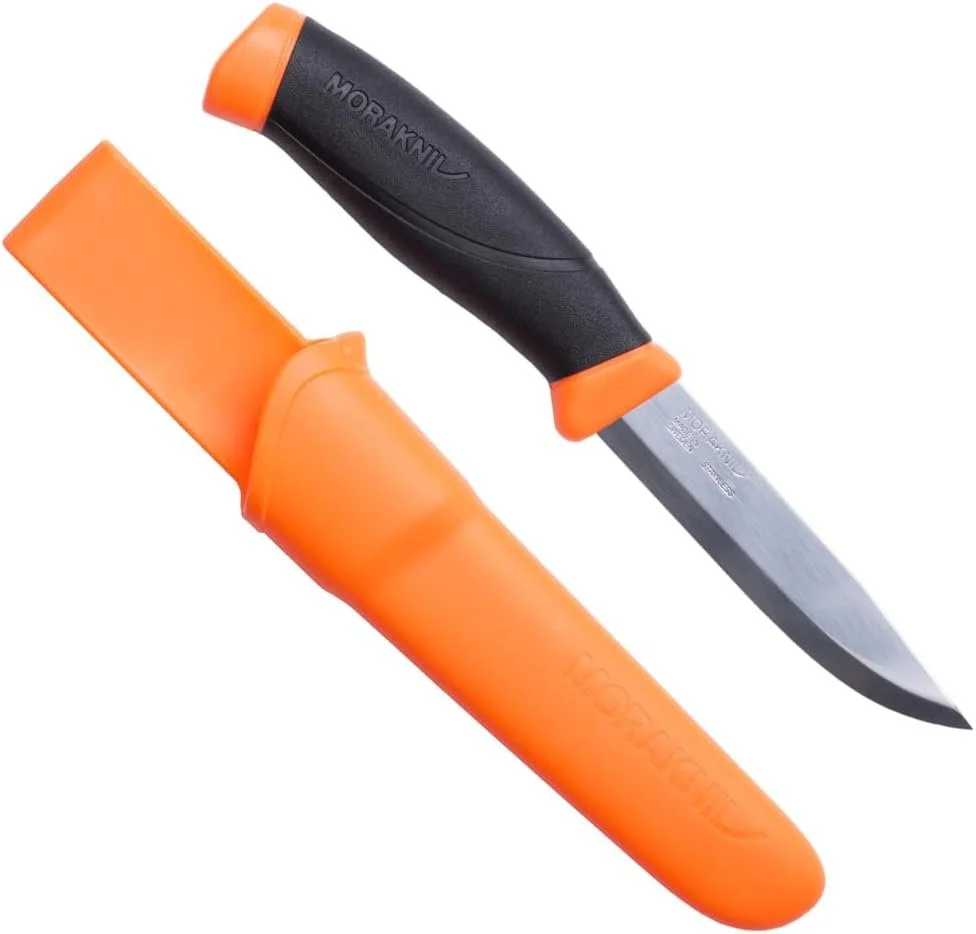 Morakniv Companion Couteau tactique fixe noir avec lame furtive en acier inoxydable Sandvik et gaine en plastique, 10,4 cm