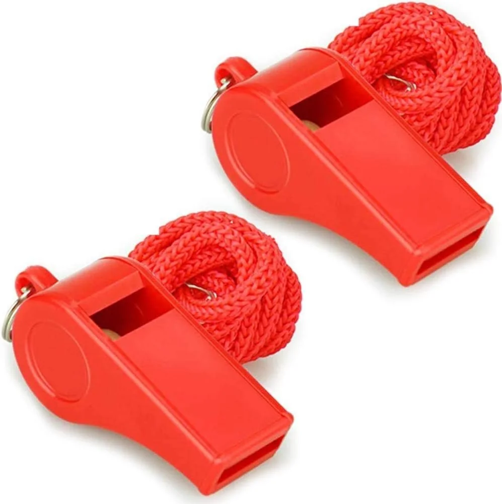 Sifflet d'urgence rouge avec cordon, en plastique super forts parfaits pour l'autodéfense, le sauvetage et les urgences.