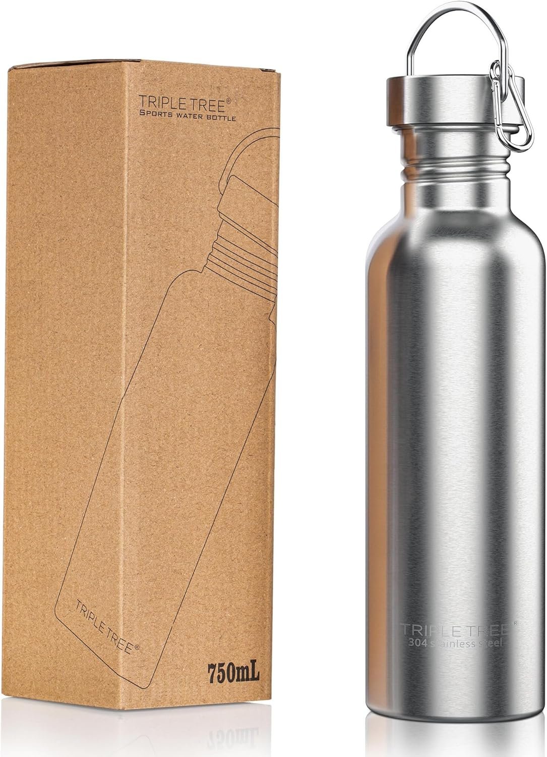 Bouteille d'eau de 26 oz avec couvercle à poignée, sans BPA, métal réutilisable mince non isolé, contenant d'eau de voyage 750 ml, bouteille d'eau de sport en acier inoxydable à simple paroie