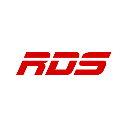 Logo RDS avec texte en rouge sur fond noir