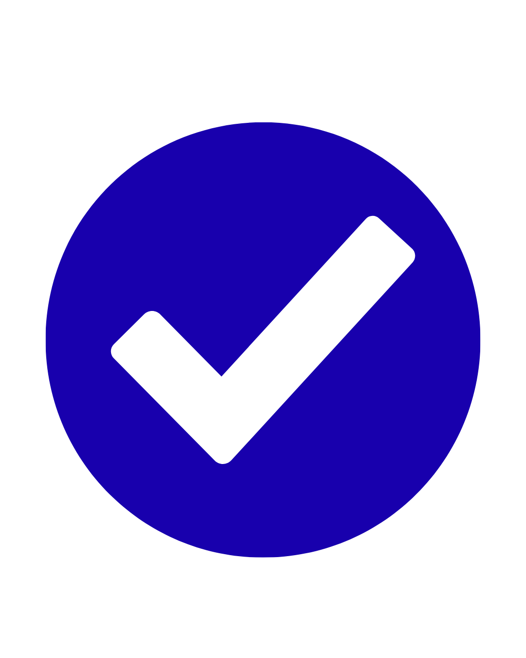 Blue circle with a black checkmark in the center.