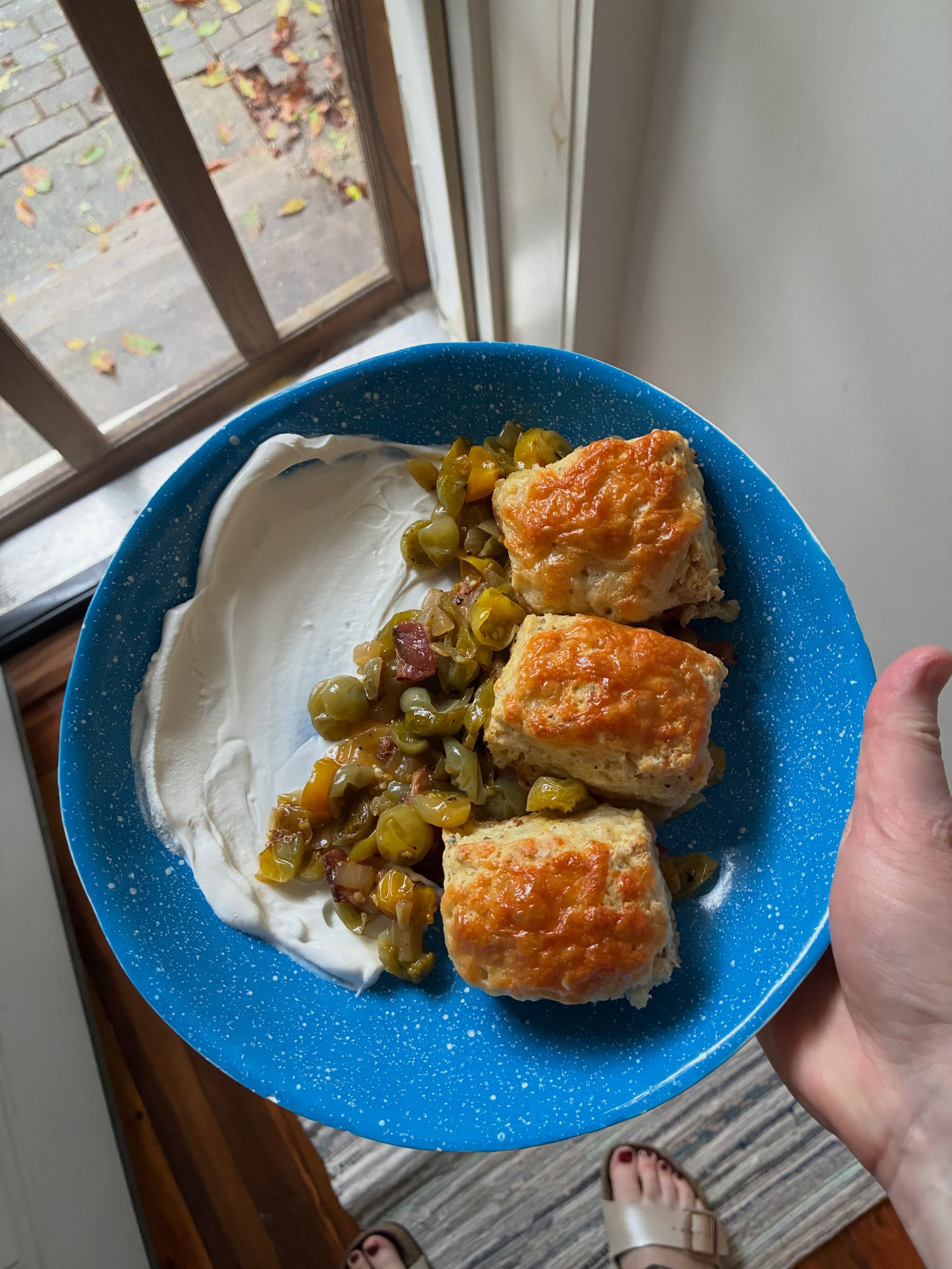 Ready for the fall of white supremacy 
🍅 Green tomato &amp; bacon cobbler topped with cheddar-black pepper biscuits
🥬Farmer&rsquo;s market okonomiyaki with a fried egg 
🍆Stewed pork &amp; eggplant with spicy green sauce, served over pearl couscous