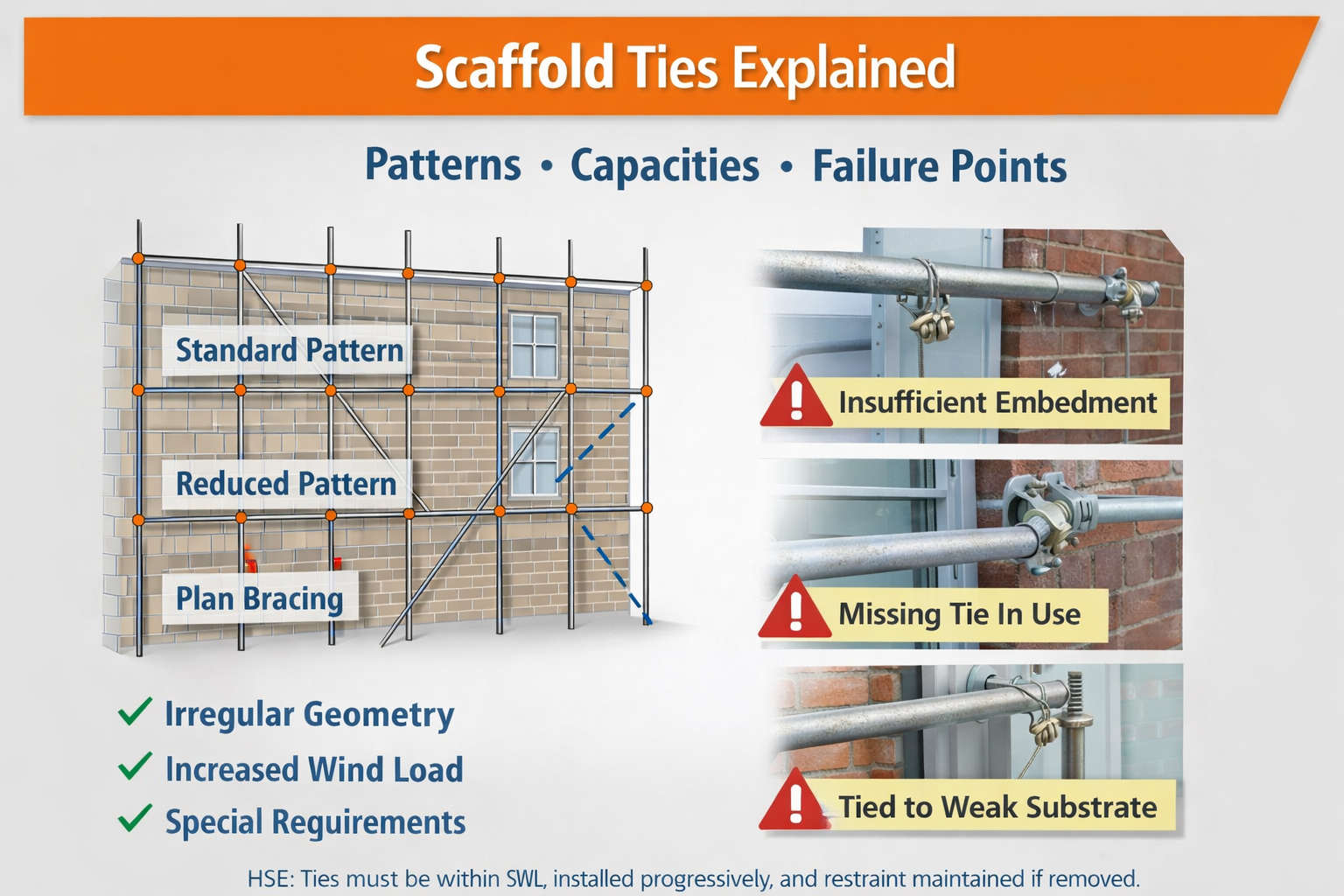 Scaffold ties explained: patterns, capacities and common failure points