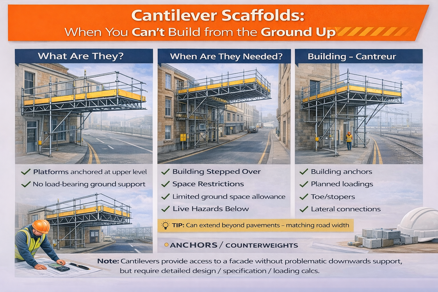 Cantilever scaffolds: when you can’t build from the ground up