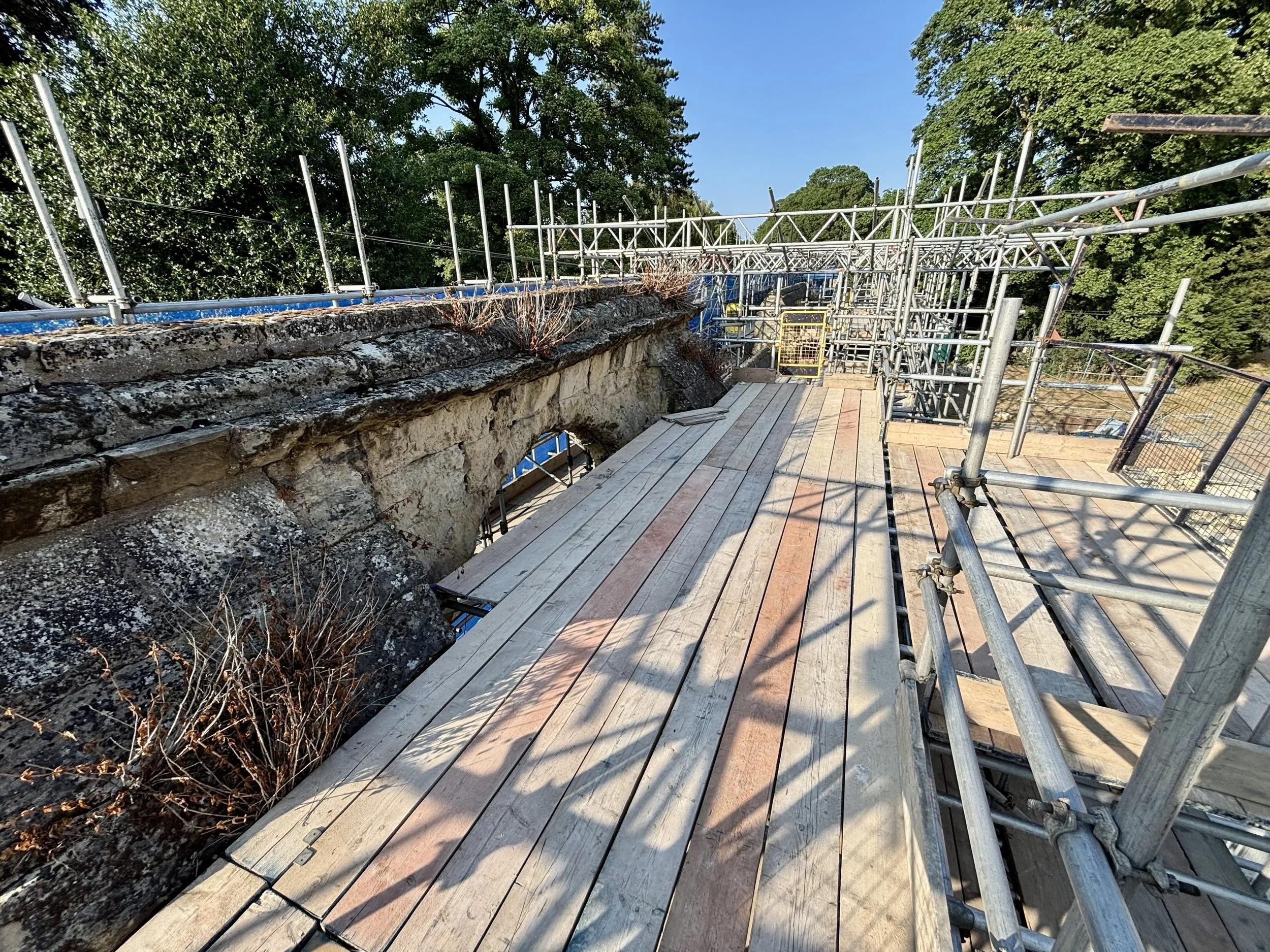 Access scaffold and structural facade shore