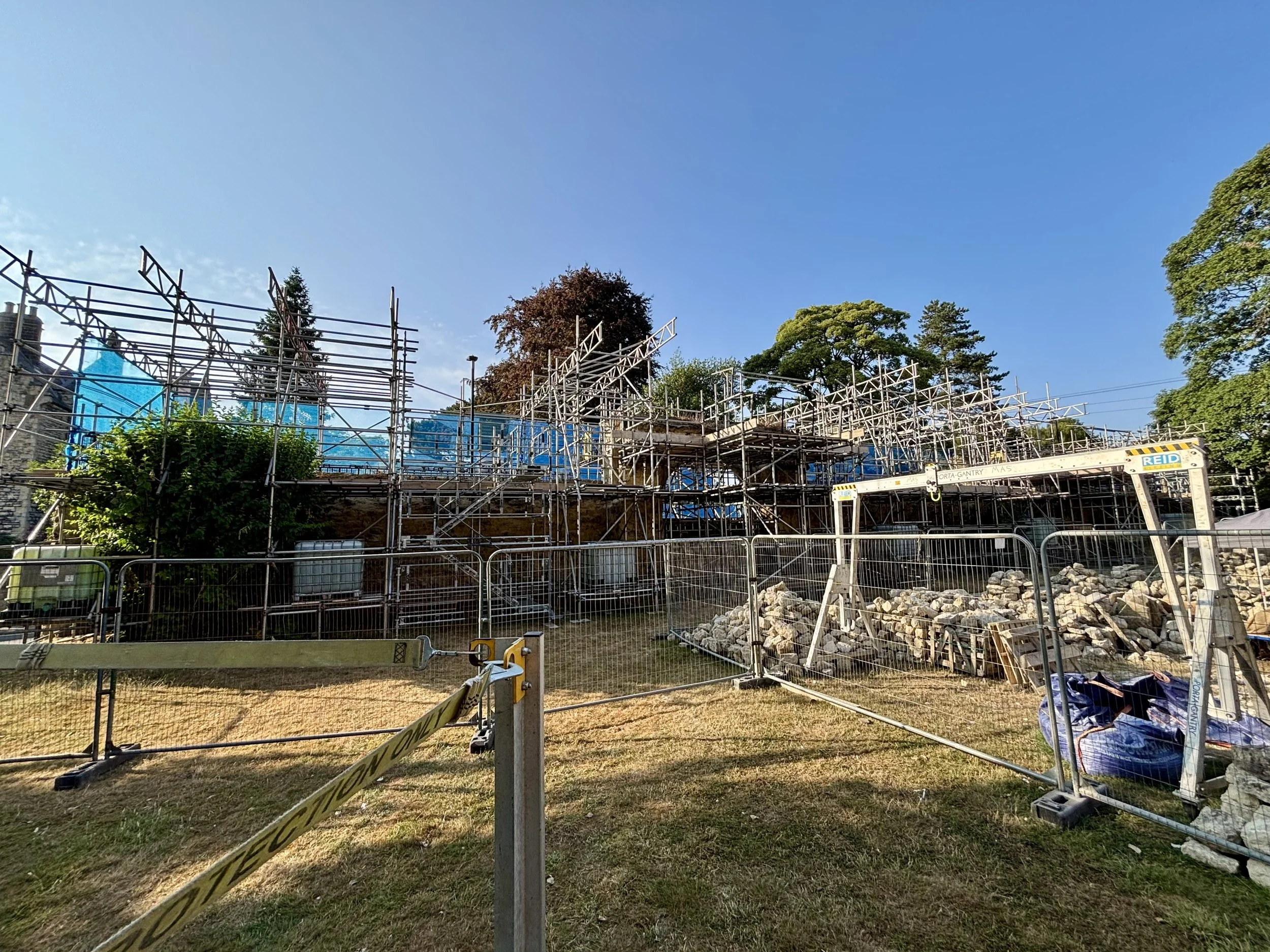 Structural facade shore and access scaffold in Malton