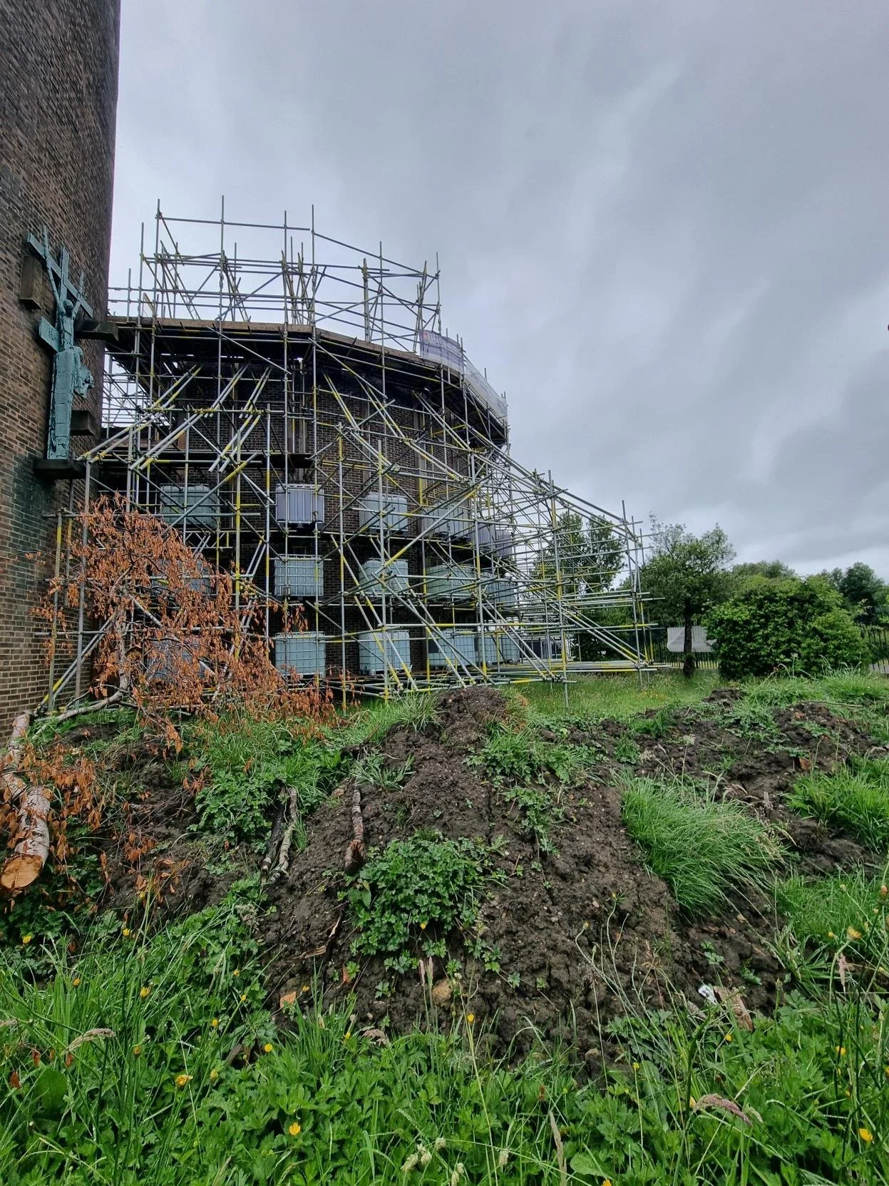 Access scaffold and facade shore
